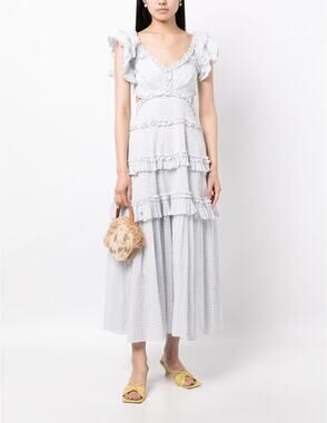 Needle & Thread Blue White Broderie Anglaise Cotton Maxi Dress XS